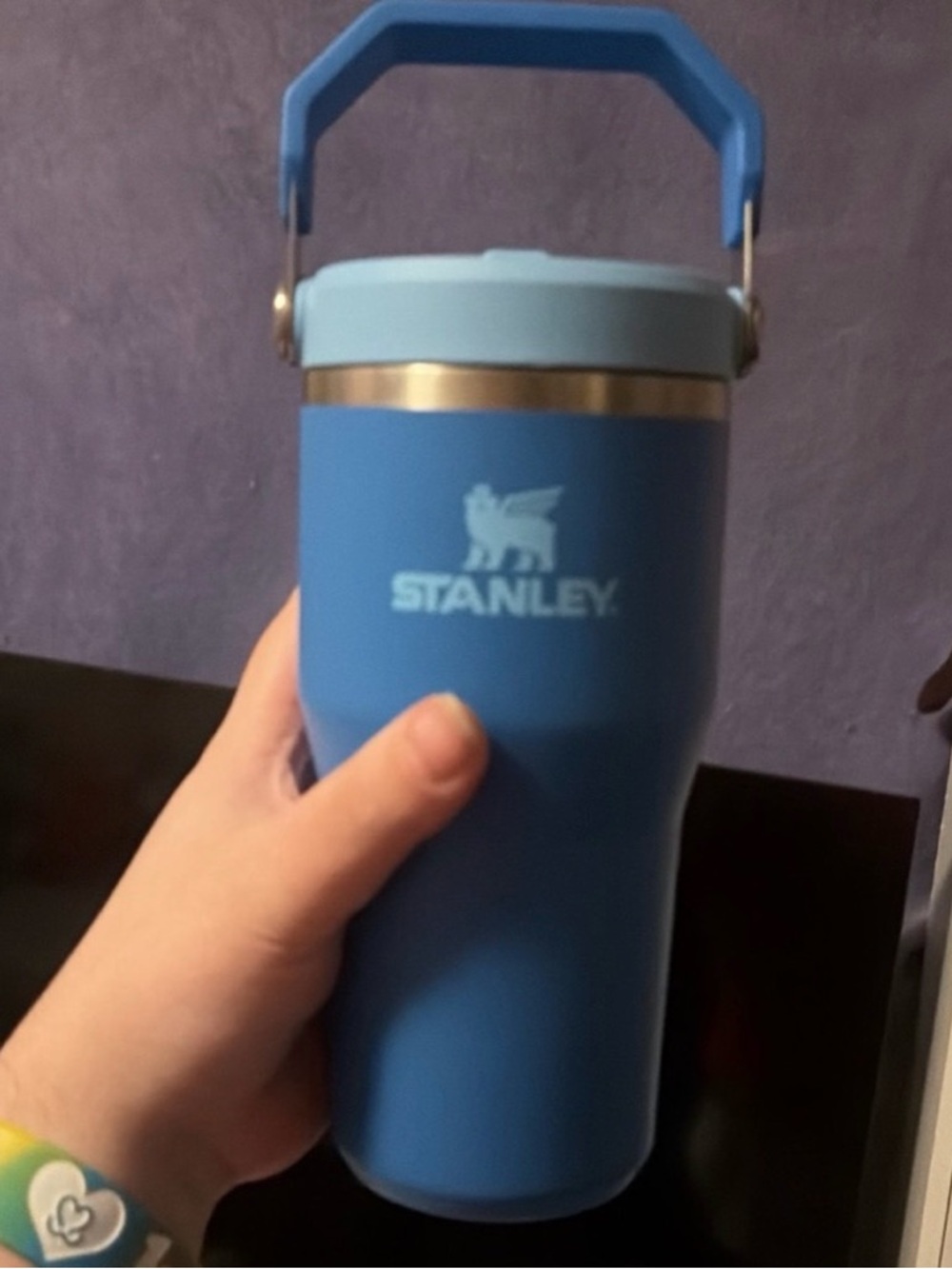 Stanley Blue Travel Tumbler with Light Blue 20 ounce with straw inside